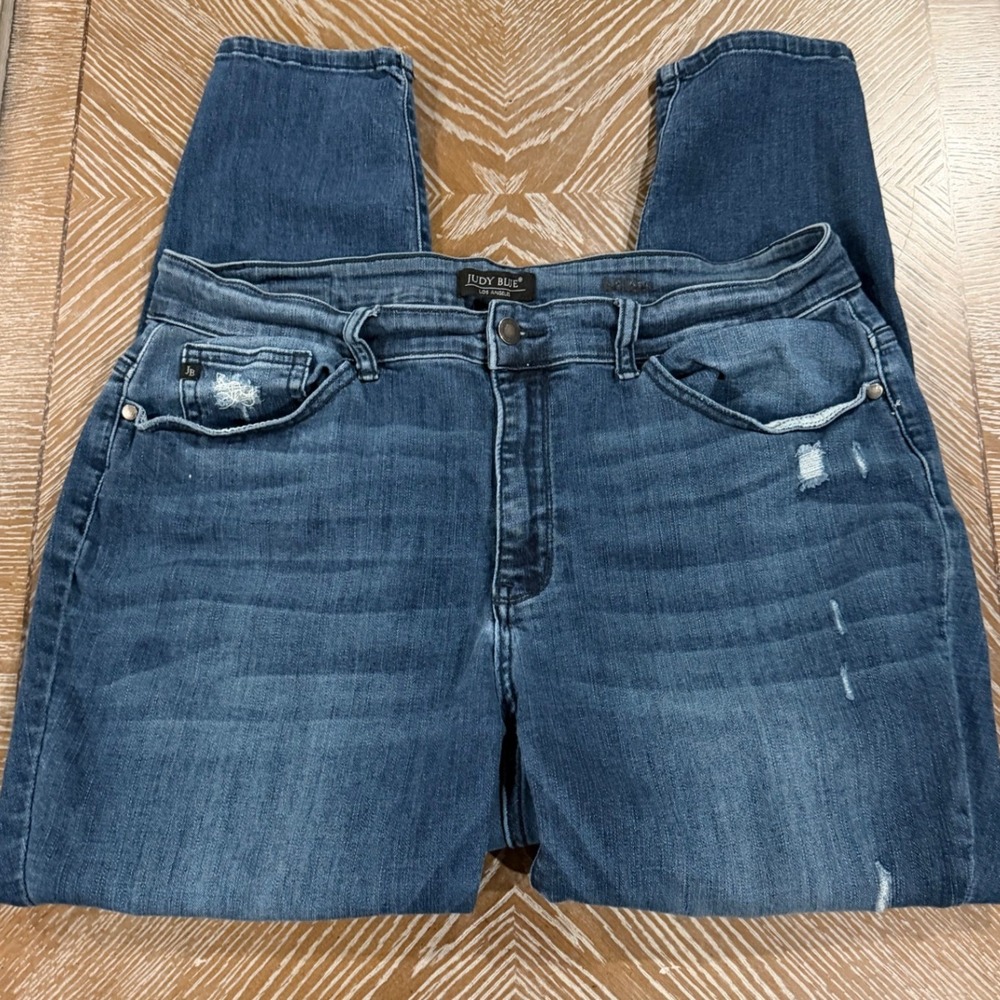 Judy Blue Los Angeles Womens 16W Distressed Skinny Jeans Medium Wash High Rise